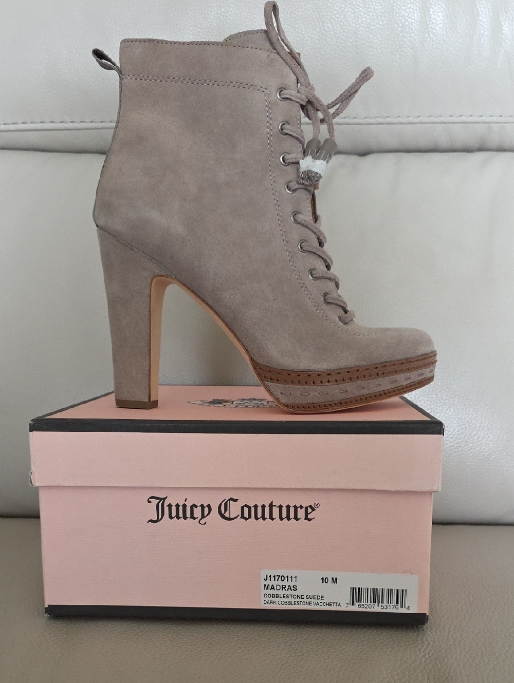 Juicy Couture Taupe Suede Lace-Up Ankle Booties